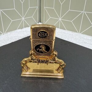 Franklin Mint Colt Spirits Of The West‎ Lighter With Stand & Army Pocket Watch
